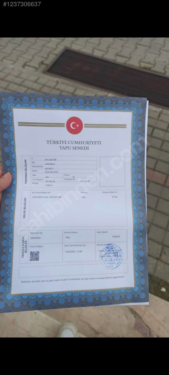 BALIKESİR SINDIRGI MUMCU   KÖYÜNDE 767 M² TARLA  SATILIKTIR - BALIKESİR SINDIRGI fotoğraf 3