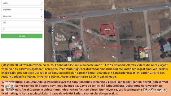 30'luk Yola Cepheli, Köşebaşı, Ayrık Nizam, 0,60 Emsal, Yatırımlık Ticari + Konu - ANTALYA DÖŞEMEALTI fotoğraf 33