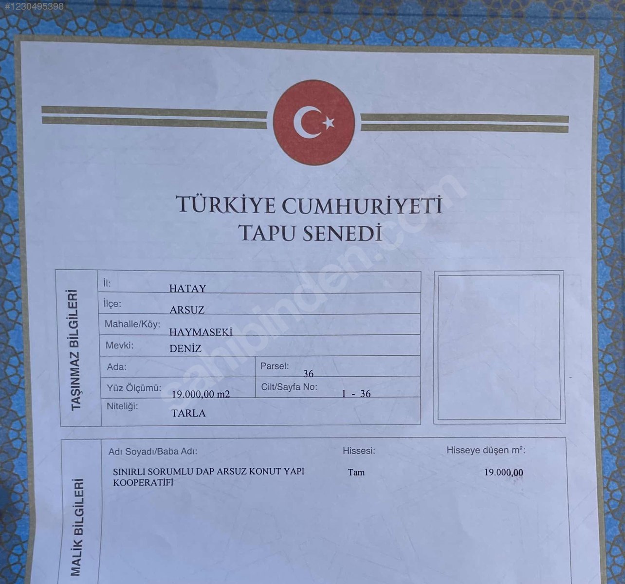 ARSUZ Haymaseki TOKİ altında 500m² Kooperatif Hisseli Satılık - HATAY ARSUZ fotoğraf 3