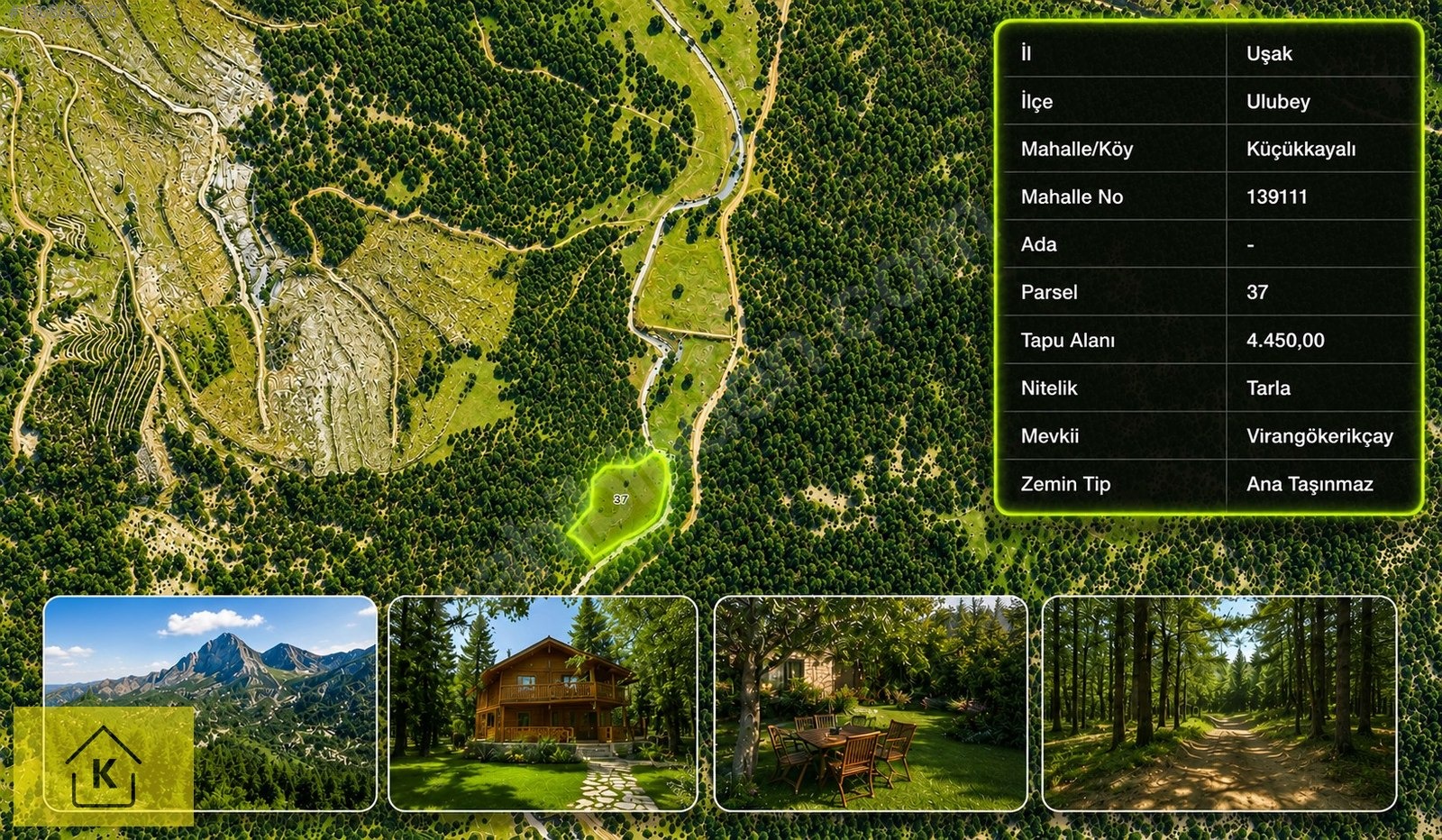UŞAK ULUBEY KÜÇÜKKAYALI'DA 4450 M² SATILIK TARLA - UŞAK ULUBEY fotoğraf 5