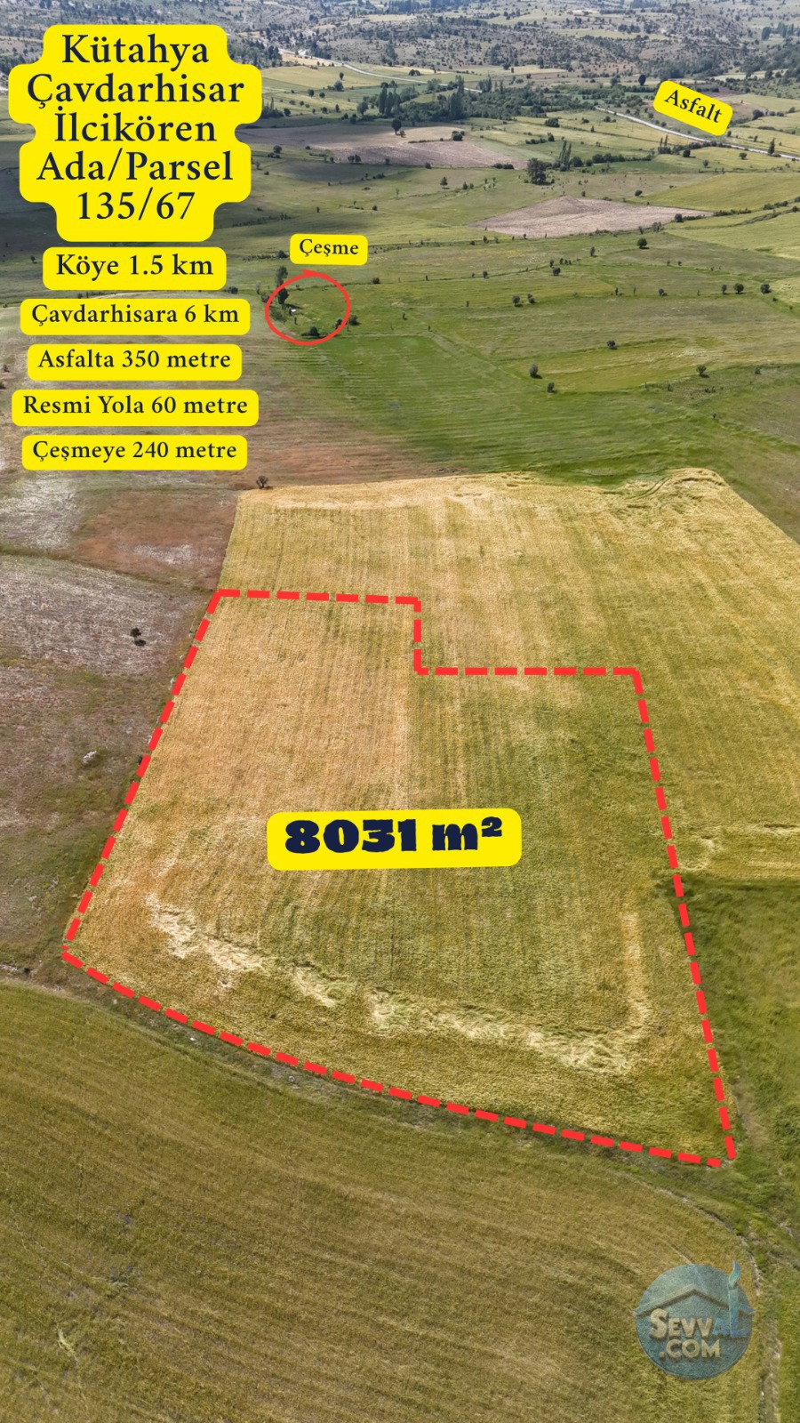 KÜTAHYA ÇAVDARHİSAR İLCİKÖREN  KÖYÜNDE  8.031 M²   TARLA  SATILIKTIR - KÜTAHYA ÇAVDARHİSAR fotoğraf 10
