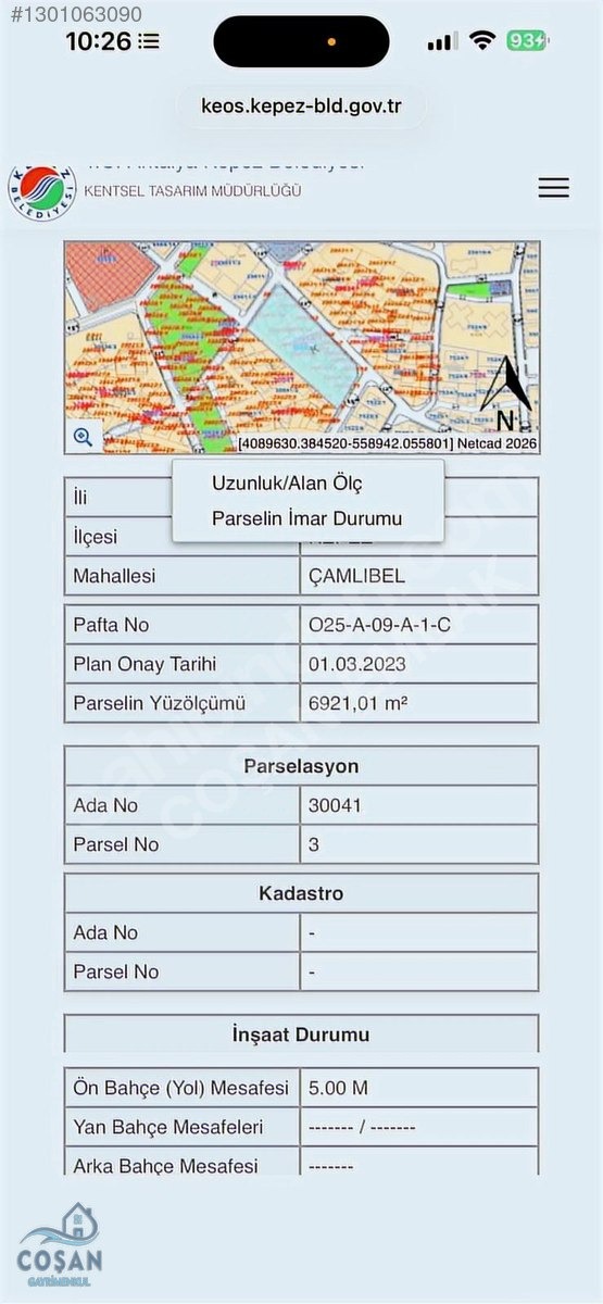 ÇAMLIBEL MAHALLESİNDE SATILIK 254 M2 HİSELİ ARSA - ANTALYA KEPEZ fotoğraf 4