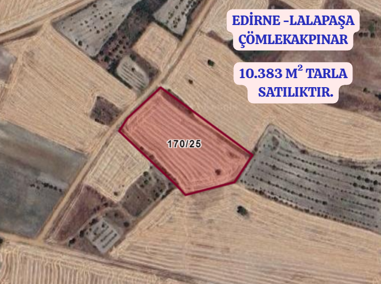 EDİRNE LALAPAŞA ÇÖMLEKAKPINAR  KÖYÜNDE 10.383 M TARLA SATILIKTIR - EDİRNE LALAPAŞA fotoğraf 2
