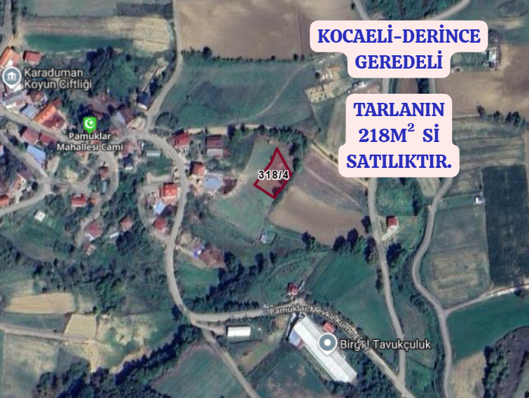 KOCAELİ DERİNCE GEREDELİ   KÖYÜNDE TARLANIN 218   M²  Sİ  SATILIKTIR - KOCAELİ DERİNCE fotoğraf 2
