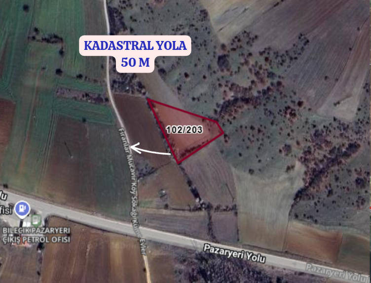 BİLECİK PAZARYERİ FIRANLAR  KÖYÜNDE  3.515 M² TARLA SATILIKTIR. - BİLECİK PAZARYERİ fotoğraf 3