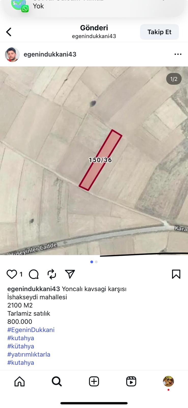 YONCALI KAVŞAĞI KARŞISI İSHAKSEYDİ MAH 2.100 M² TARLAMIZ SATILIKTIR. - KÜTAHYA MERKEZ fotoğraf 2
