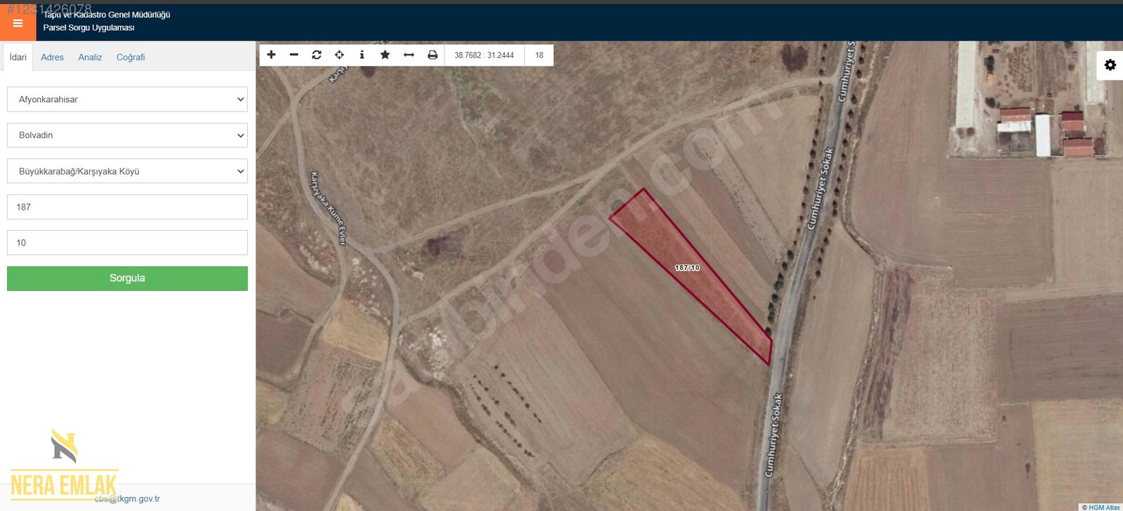 CUMHURİYET SOKAK ASFALTA CEPHE 2 KAT İMARLI TEK TAPU 1.620m2ARSA - AFYONKARAHİSAR BOLVADİN fotoğraf 3