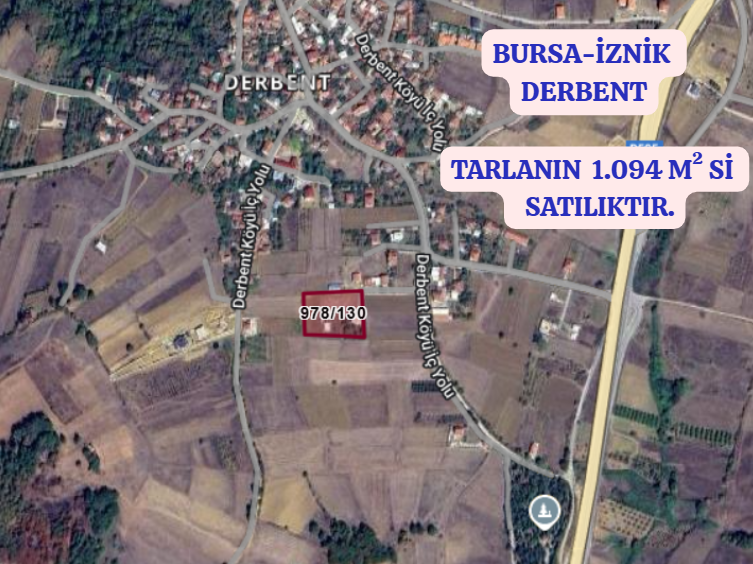 BURSA İZNİK DERBENT KÖYÜNDE TARLANIN 1.094 M² Sİ SATILIKTIR - BURSA İZNİK fotoğraf 2