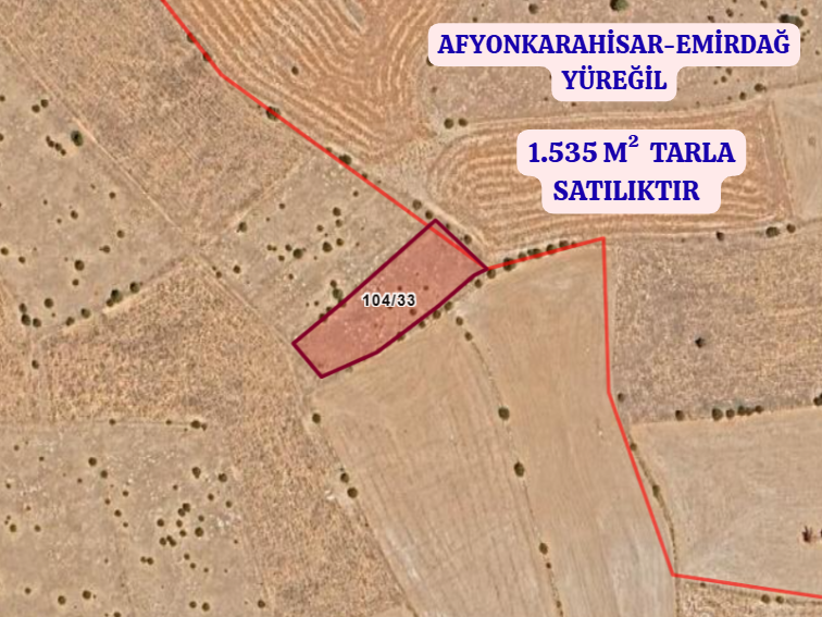 AFYONKARAHİSAR EMİRDAĞ YÜREĞİL   KÖYÜNDE 1.535  M²  TARLA  SATILIKTIR - AFYONKARAHİSAR EMİRDAĞ fotoğraf 2