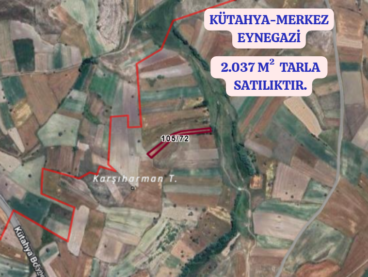 KÜTAHYA MERKEZ EYNEGAZİ   KÖYÜNDE 2.037  M²   TARLA SATILIKTIR - KÜTAHYA MERKEZ fotoğraf 2
