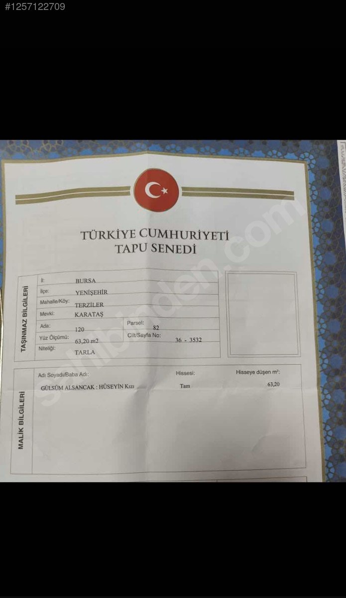 BURSA YENİŞEHİR TERZİLER KÖYÜNDE 63  M² TARLA  SATILIKTIR - BURSA YENİŞEHİR fotoğraf 3