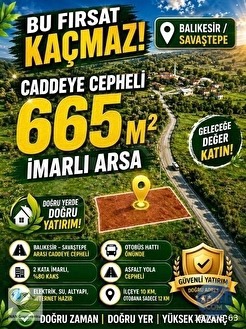 🚨 SAVAŞTEPE'DE 665 M² CADDEYE CEPHELİ İMARLI ARSA 🚨 - BALIKESİR SAVAŞTEPE fotoğraf 8