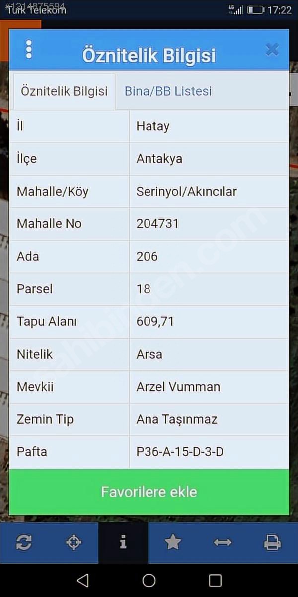 Antakya serinyol Akıncılar 610m2 %35 imarlı 3 kat güney doğu