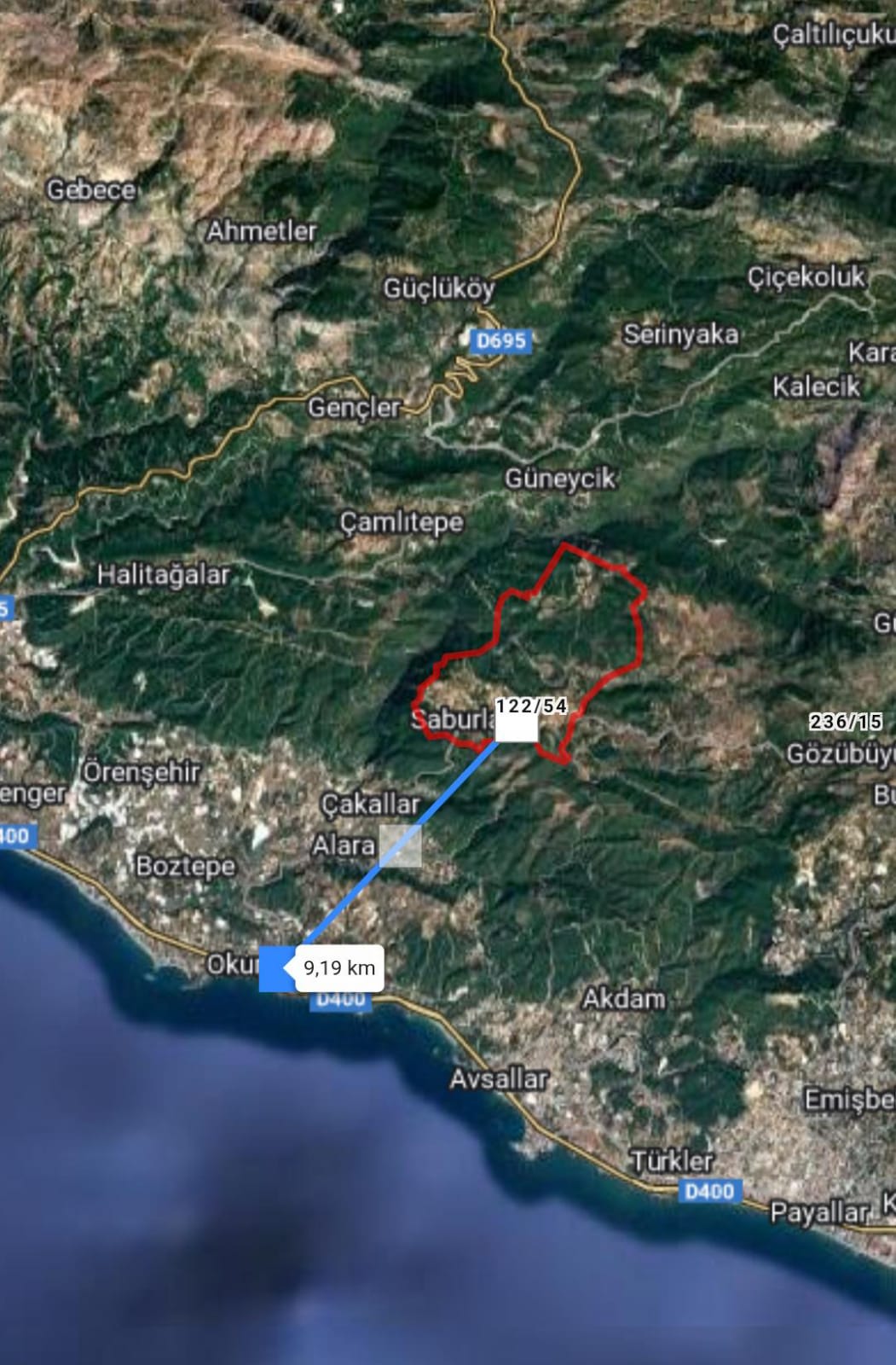 SADECE NAKİT ANTALYA ALANYA SABURLAR DA DENİZE 15KM 249 M² TARLA - ANTALYA ALANYA fotoğraf 3