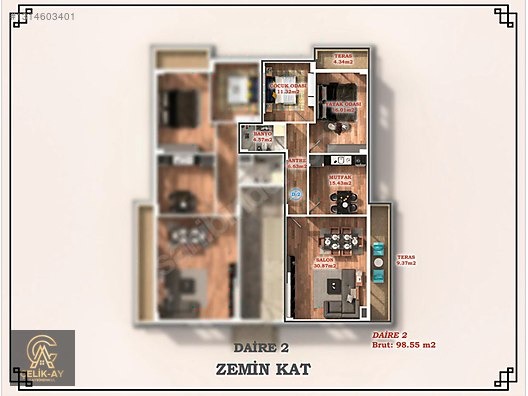 ÇELİK-AY GAYRİMENKUL'DEN BAĞÇEŞME SATILIK 2+1 ZEMİN KAT