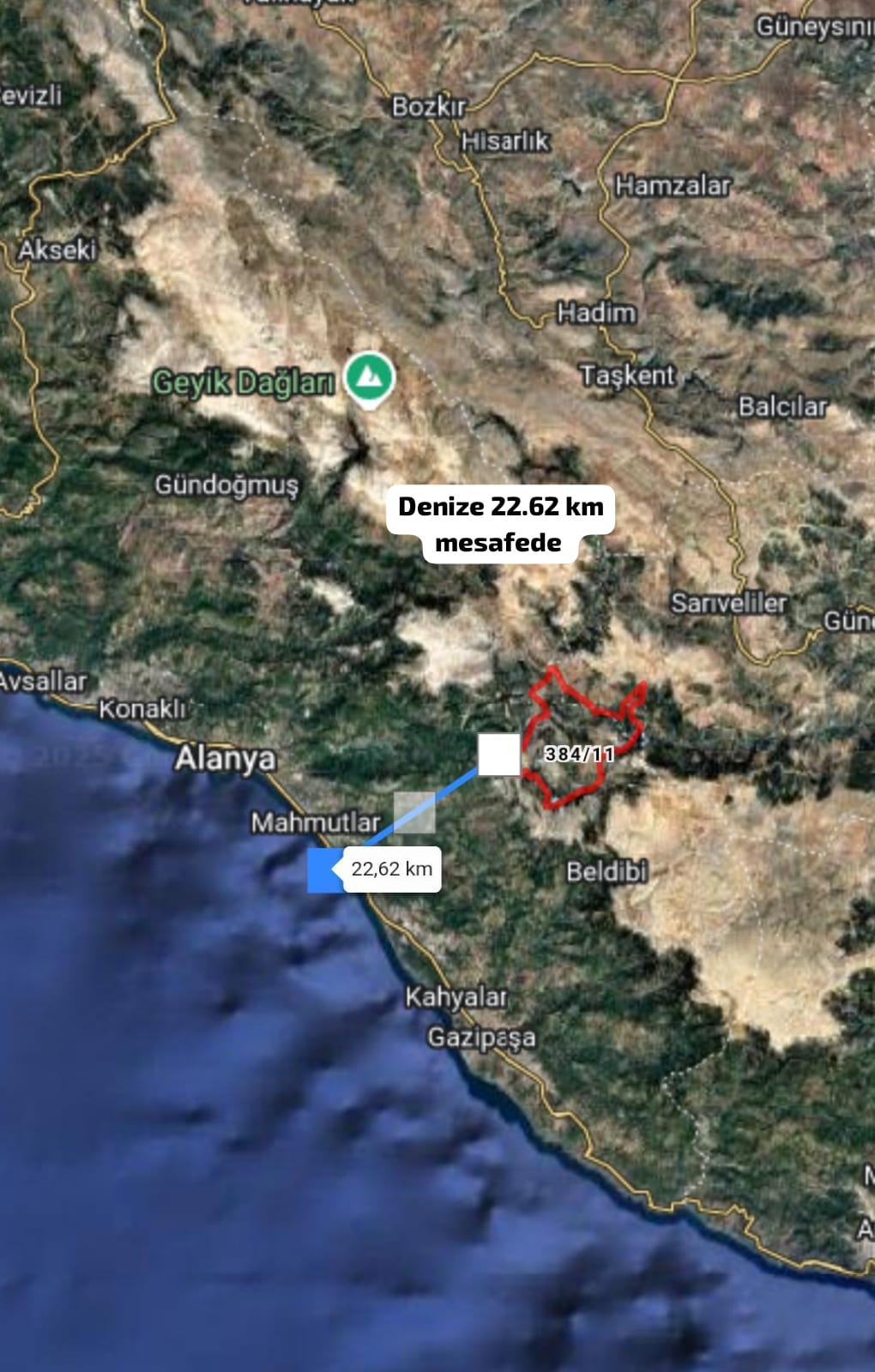 Antalya  Alanya Karapınar Mahallesinde 347 m² SATILIK TARLA