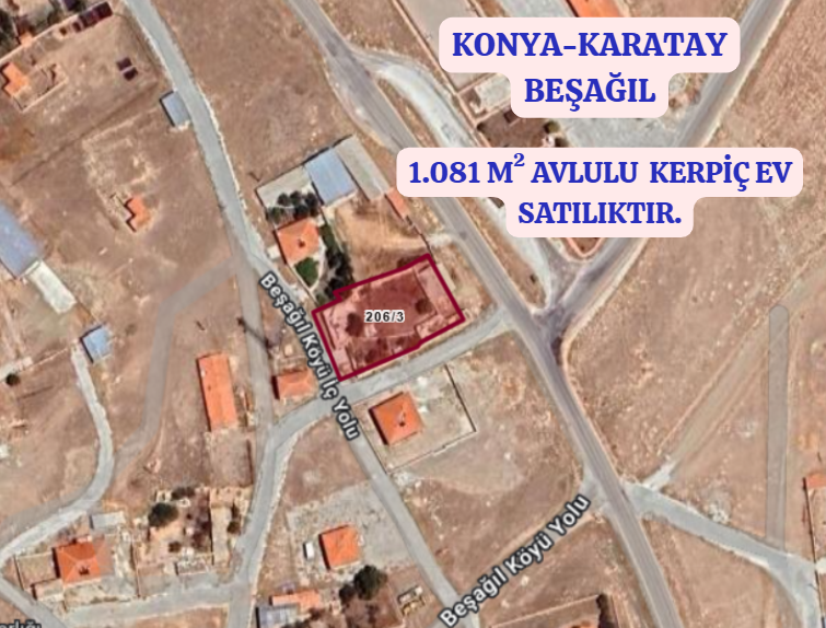 KONYA KARATAY BEŞAĞIL  KÖYÜNDE 1.081 M² AVLULU KERPİÇ EV SATILIKTIR - KONYA KARATAY fotoğraf 2