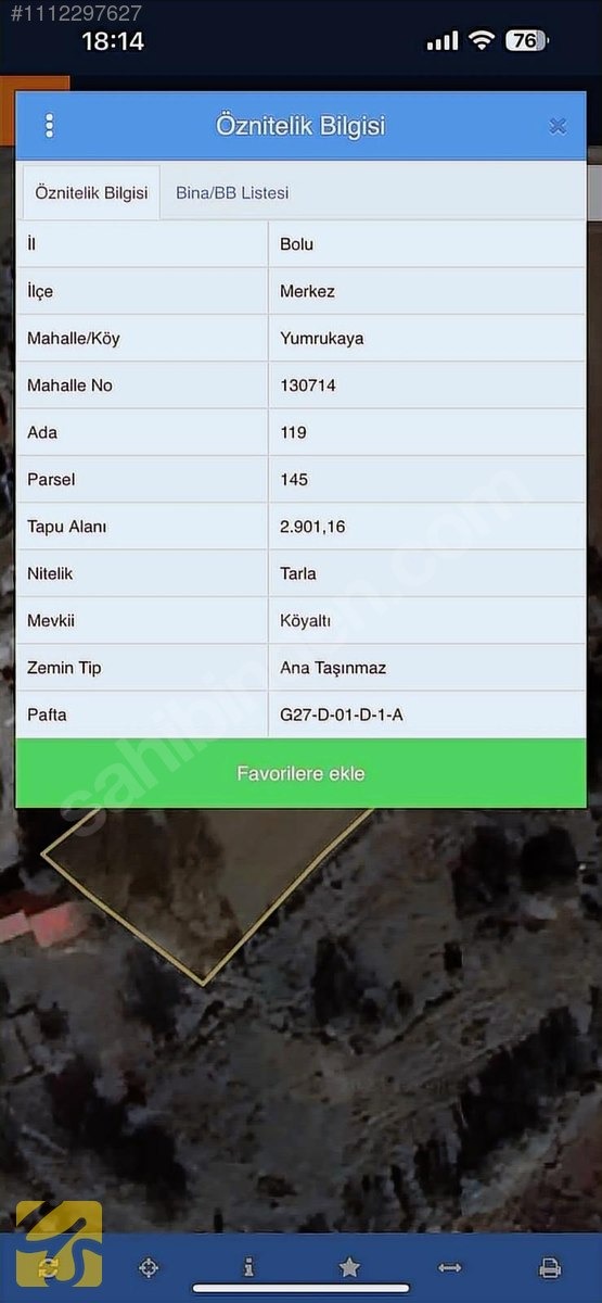BOLU MERKEZ YUMURKAYA DA 2.900 METREKARE SATILIK TARLA - BOLU MERKEZ fotoğraf 2