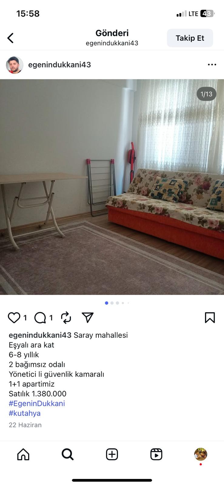 SARAY MAH EŞYALI ARA KAT 6-8 YILLIK 2 BAĞIMSIZ ODALI 1+1 APARTIMIZ SATILIK.