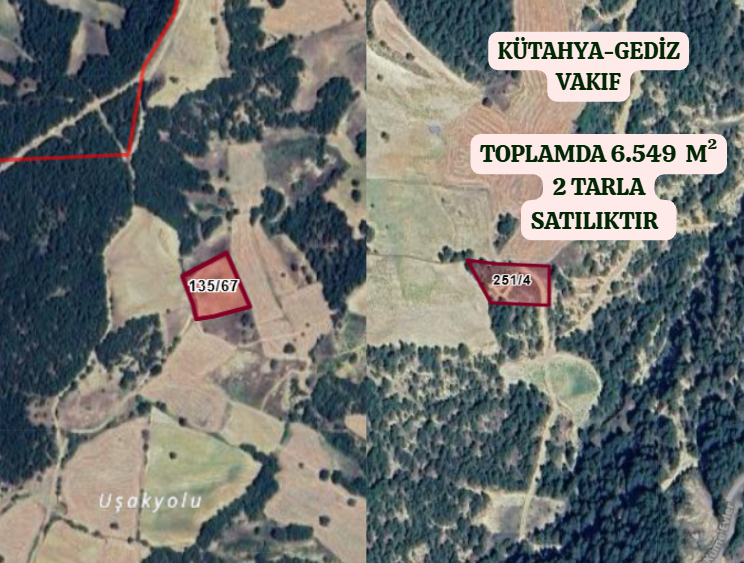 KÜTAHYA GEDİZ VAKIF KÖYÜNDE  TOPLAMDA 6.549   M²  2 TARLA  SATILIKTIR - KÜTAHYA GEDİZ fotoğraf 2