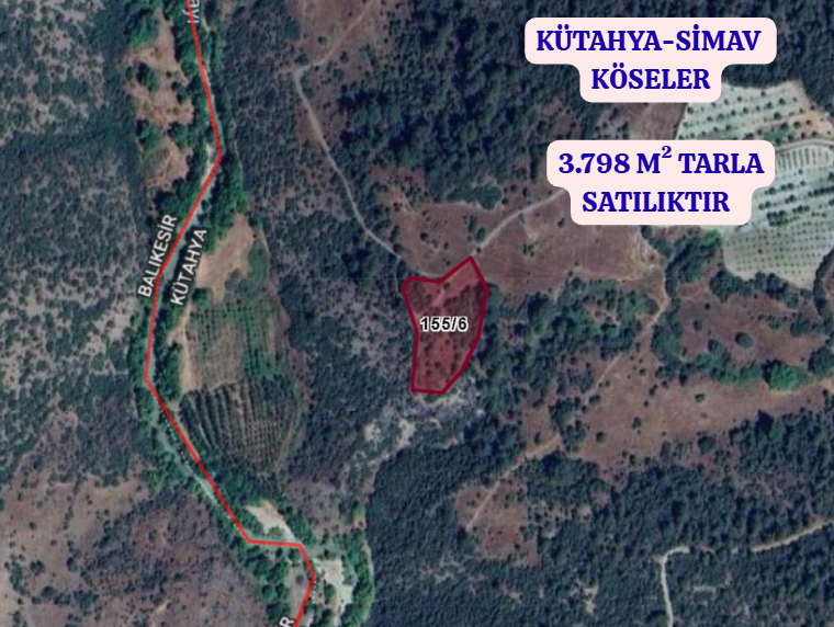 KÜTAHYA SİMAV KÖSELER  KÖYÜNDE  3.798 M²  TARLA  SATILIKTIR - KÜTAHYA SİMAV fotoğraf 2