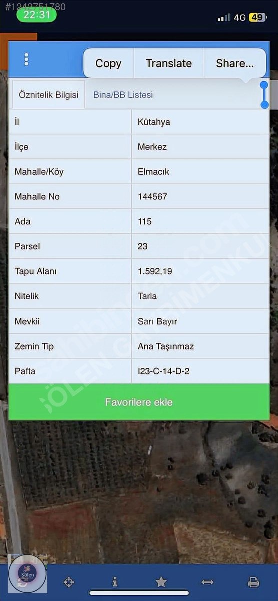 KÜTAHYA MERKEZ ELMACIK KÖYÜNDE SATILIK TARLA - KÜTAHYA MERKEZ fotoğraf 5
