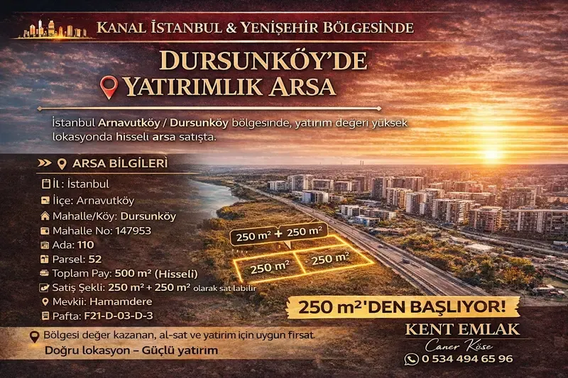 🏡 ARNAVUTKÖY DURSUNKÖY’DE İMARLI HİSSELİ 250 m² ARSA – 1.250.000 TL - İSTANBUL ARNAVUTKÖY fotoğraf 2