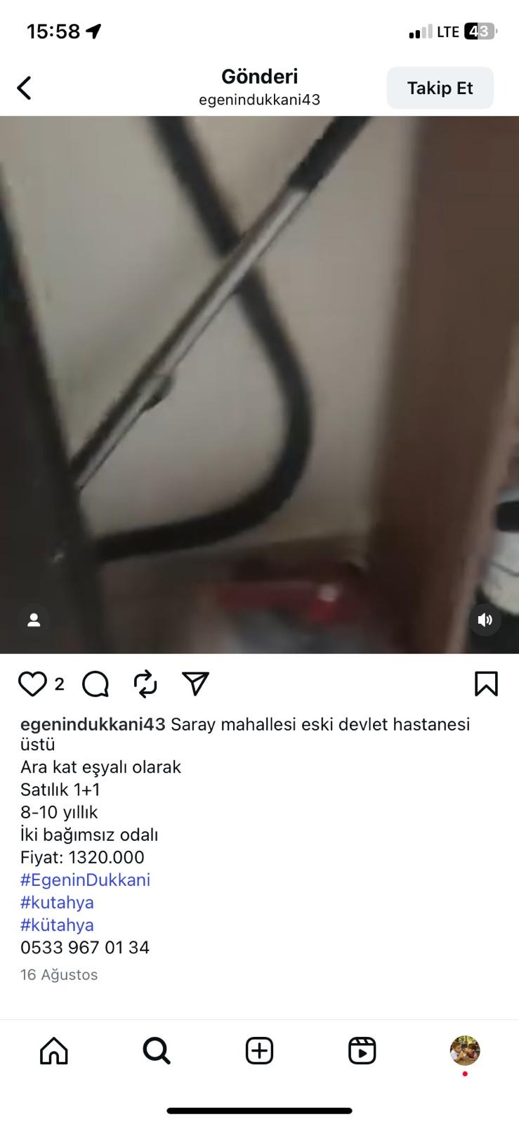 SARAY MAH ESKİ DEVLET HASTANESİ ÜSTÜ 1+1 DAİREMİZ SATILIKTIR.