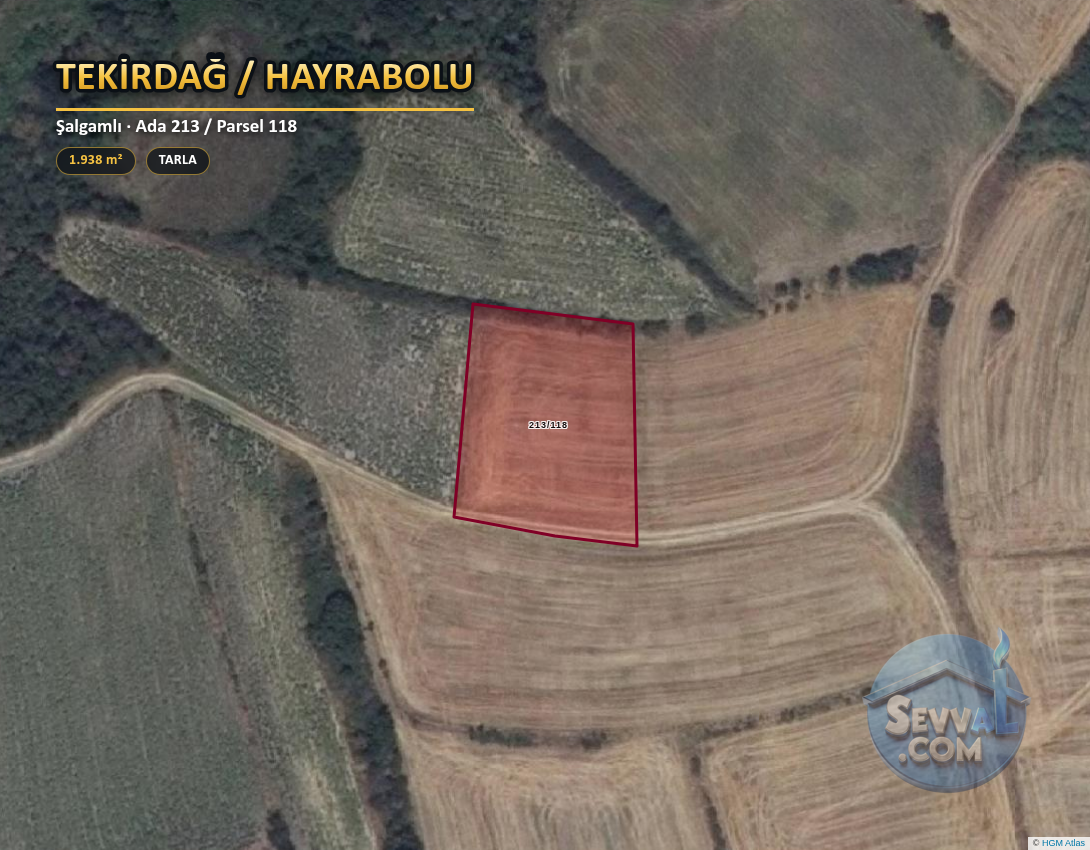 TEKİRDAĞ HAYRABOLU ŞALGAMLI 1.938 m² SATILIK ARSA - TEKİRDAĞ HAYRABOLU fotoğraf 2