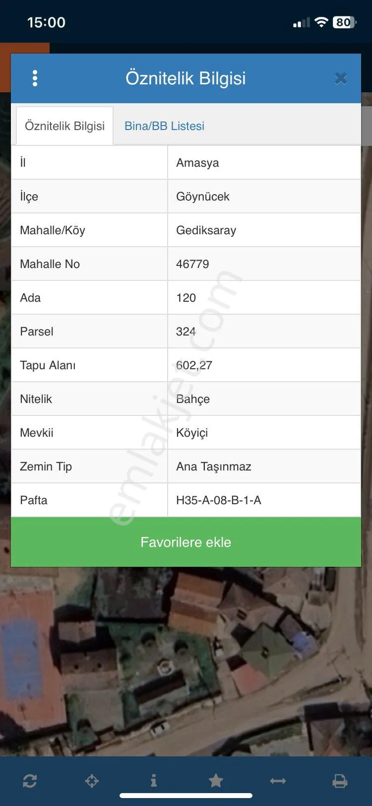 Amasya Göğnücek Gediksaray Satılık Bahçe 602 Mk.