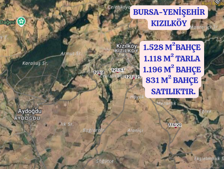 BURSA YENİŞEHİR KIZILKÖY   KÖYÜNDE 1.528,1.118 ,1.196 ,831  M² TARLA VE BAHÇE  S - BURSA YENİŞEHİR fotoğraf 2