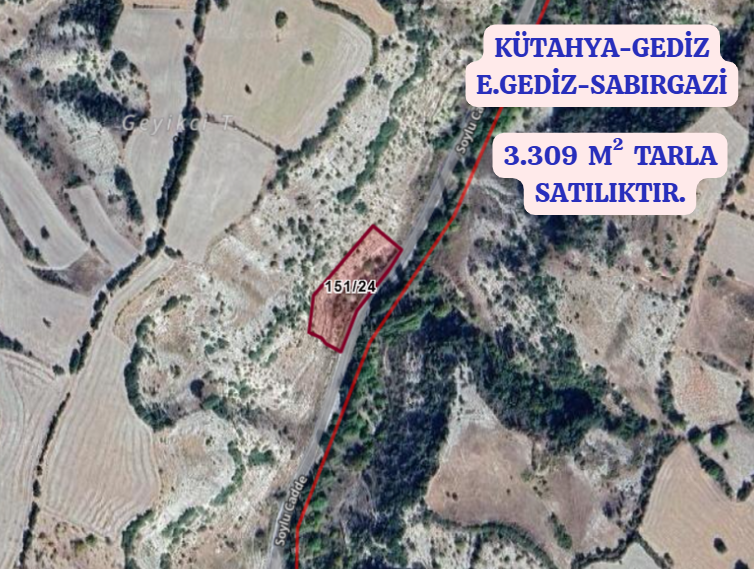 KÜTAHYA GEDİZ E.GEDİZ-SABIRGAZİ  KÖYÜNDE   3.309 M²  TARLA SATILIKTIR   KONUM DO - KÜTAHYA GEDİZ fotoğraf 2