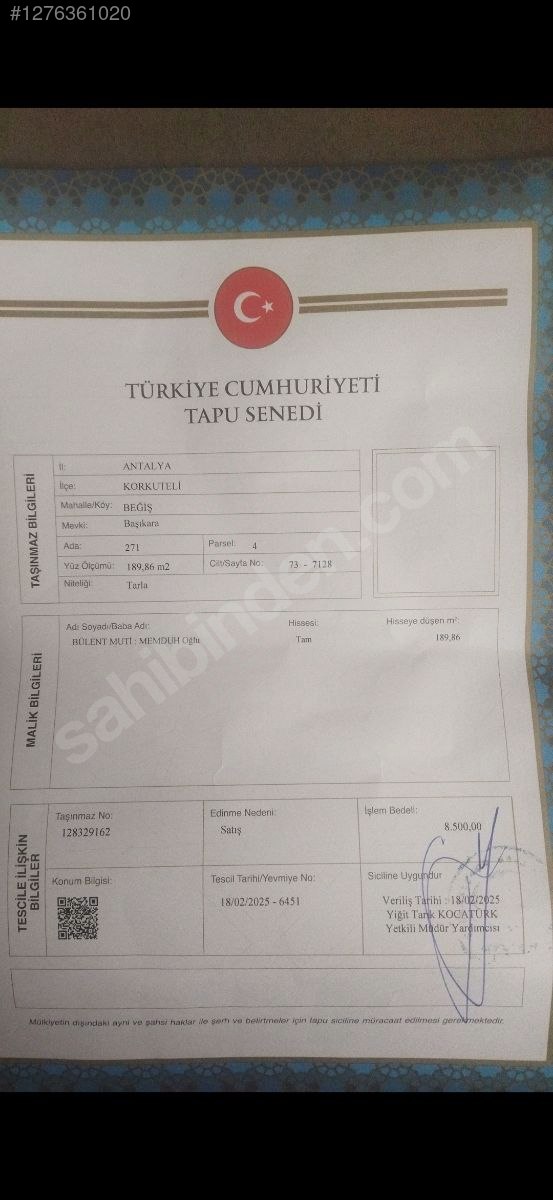 ANTALYA KORKUTELİ BEĞİŞ   KÖYÜNDE 189  M² TARLA  SATILIKTIR - ANTALYA KORKUTELİ fotoğraf 5