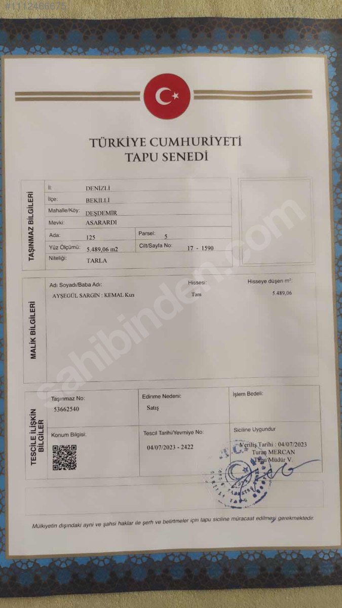 DENİZLİ BEKİLLİ DEŞDEMİR KÖYÜNDE  5.489 M²   TARLA SATILIKTIR - DENİZLİ BEKİLLİ fotoğraf 14