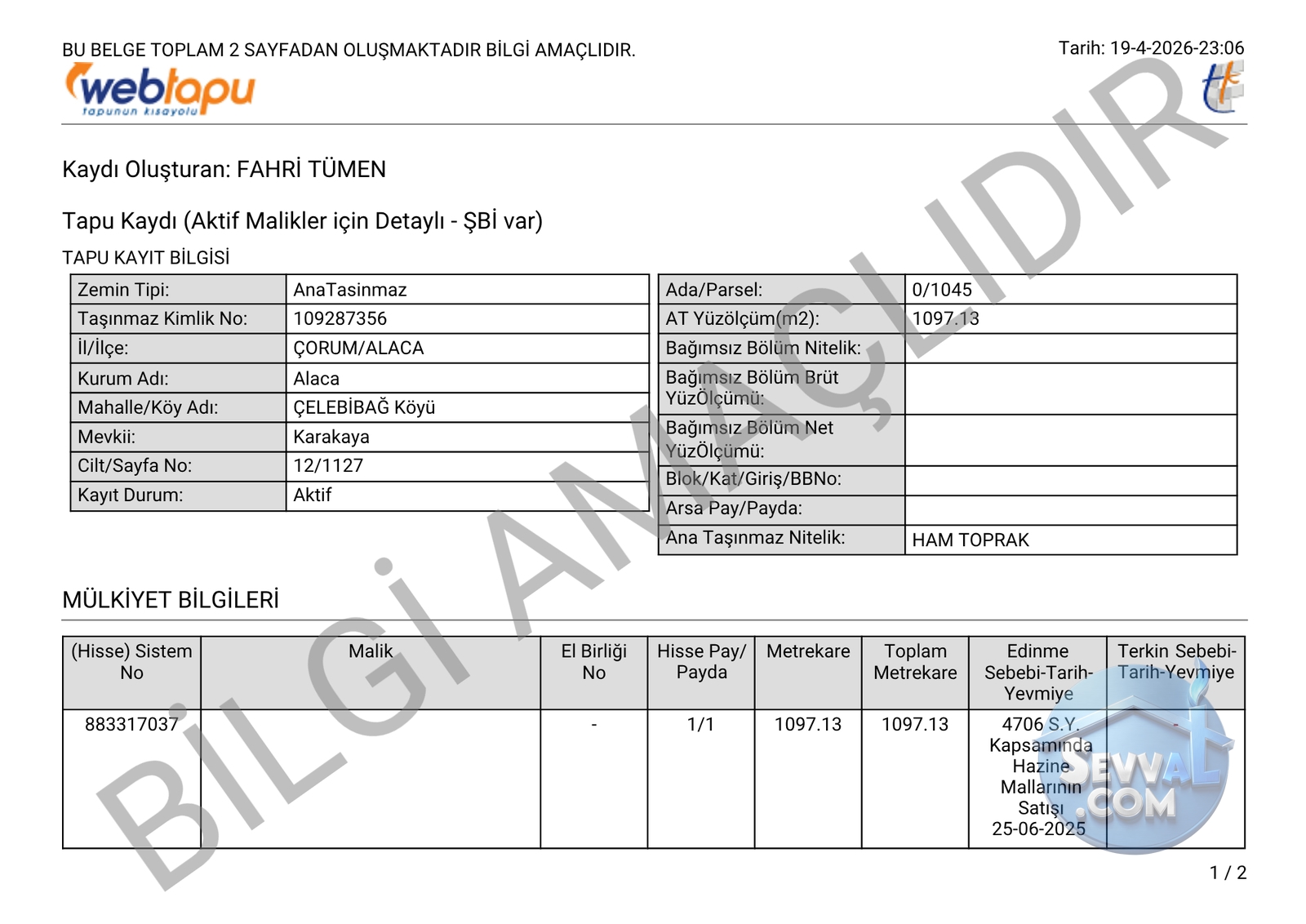 ÇORUM ALACA ÇELEBİBAĞ KÖYÜNDE 1.097 M² TARLAMIZ SATILIKTIR. - Çorum Alaca fotoğraf 10