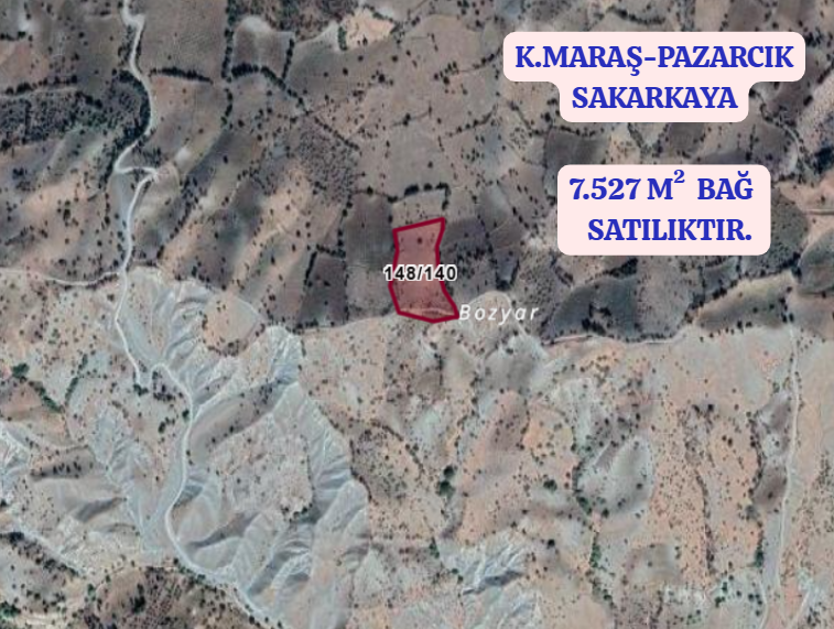 K.MARAŞ PAZARCIK SAKARKAYA  KÖYÜNDE 7.527 M² BAĞ SATILIKTIR - KAHRAMANMARAŞ PAZARCIK fotoğraf 2