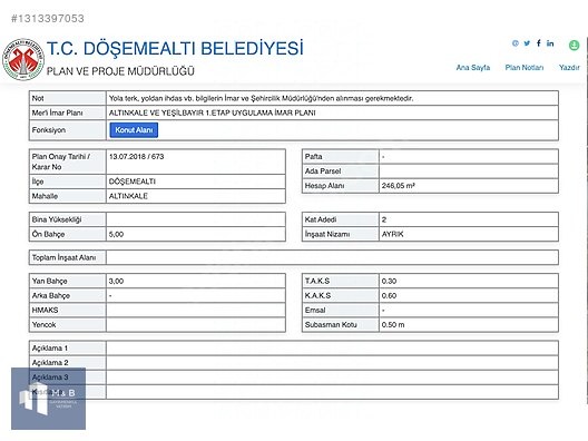 DÖŞEMEALTI ALTINKALE SATILIK 246 M2 VİLLA ARSASI - ANTALYA DÖŞEMEALTI fotoğraf 2