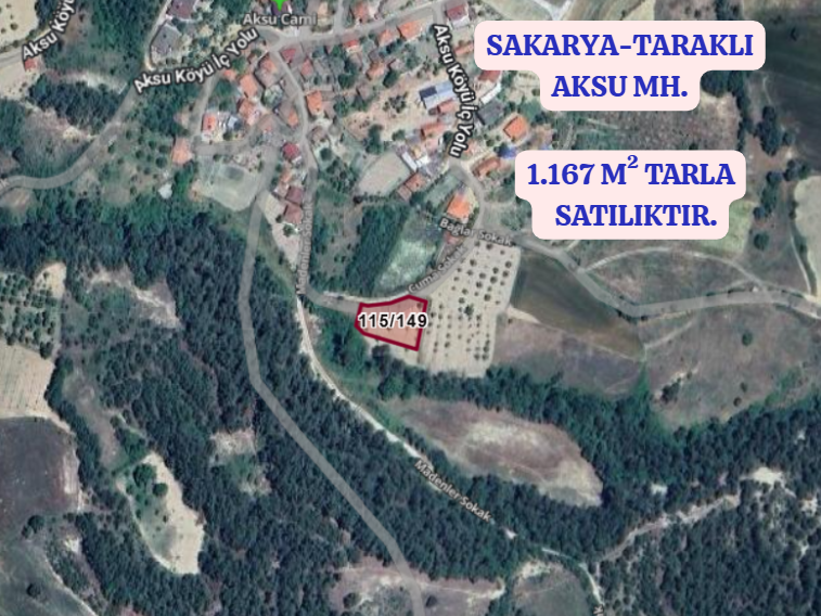   SAKARYA TARAKLI AKSU  MAHALLESİNDE 1.167  M² TARLA  SATILIKTIR - SAKARYA TARAKLI fotoğraf 2