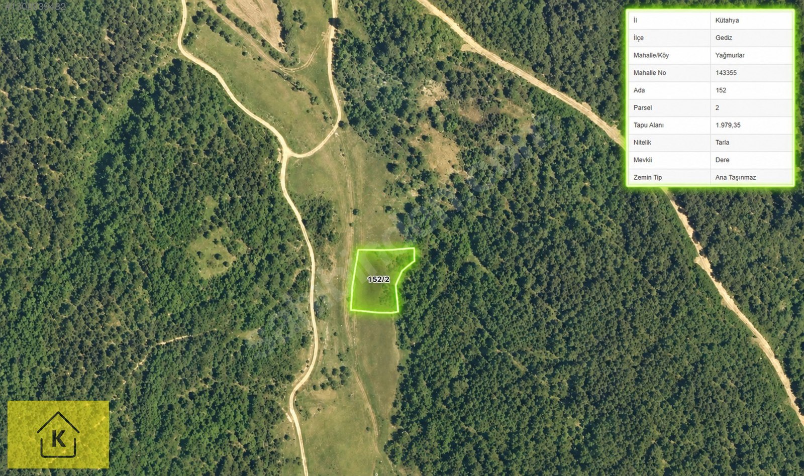 KÜTAHYA GEDİZ YAĞMURLAR'DA 1979 M² SATILIK TARLA - KÜTAHYA GEDİZ fotoğraf 3
