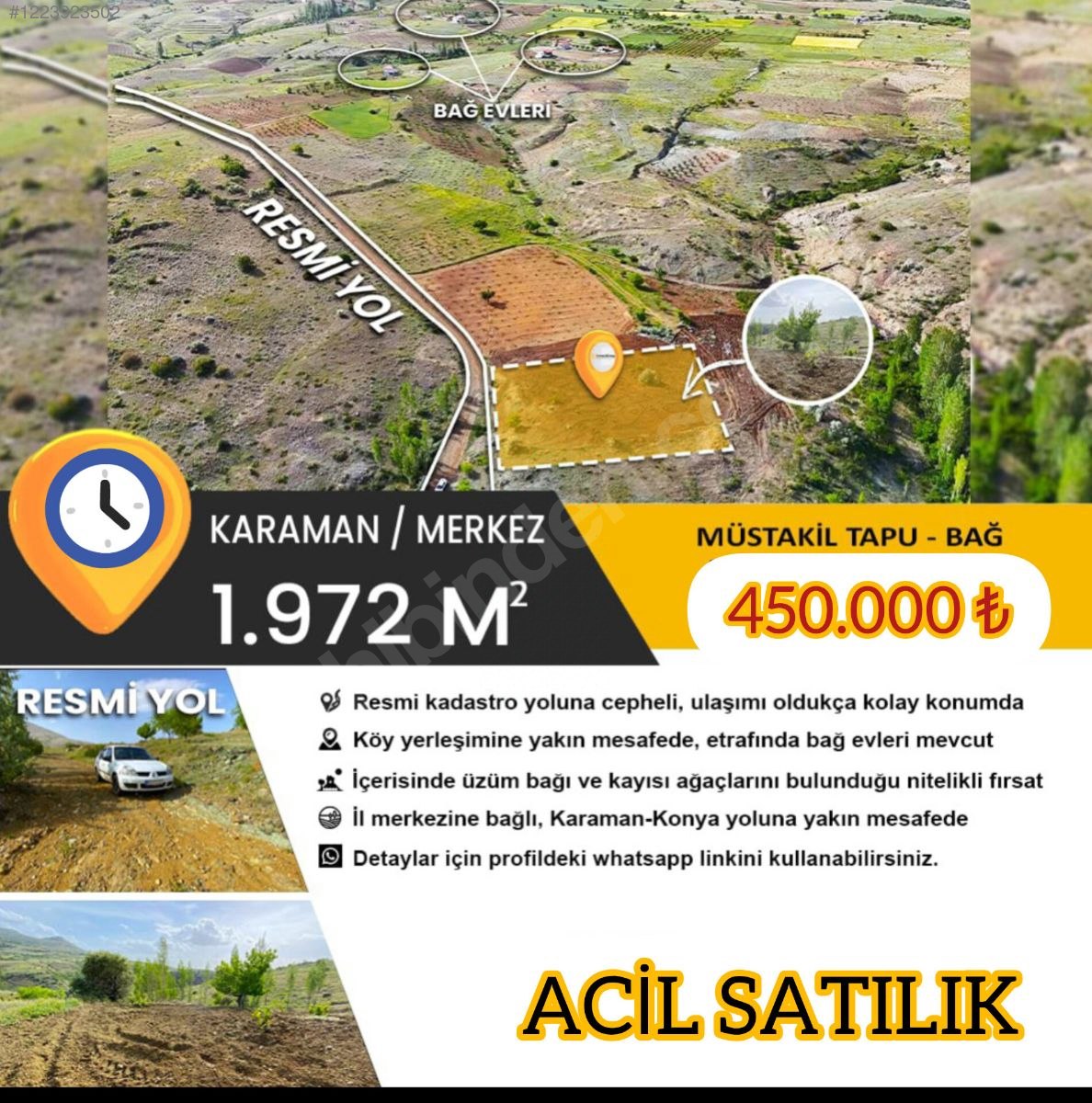 KARAMAN MERKEZ BAŞKIŞLA  1.972 m² BAĞIMIZ SATILIKTIR. - KARAMAN MERKEZ fotoğraf 7