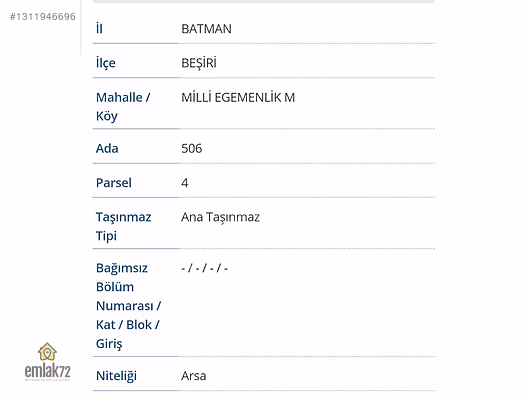 EMLAK 72 DEN BEŞİRİ MERKEZDE UYGUN FİYATA SATILIK İMARLI ARSA - BATMAN BEŞİRİ fotoğraf 9