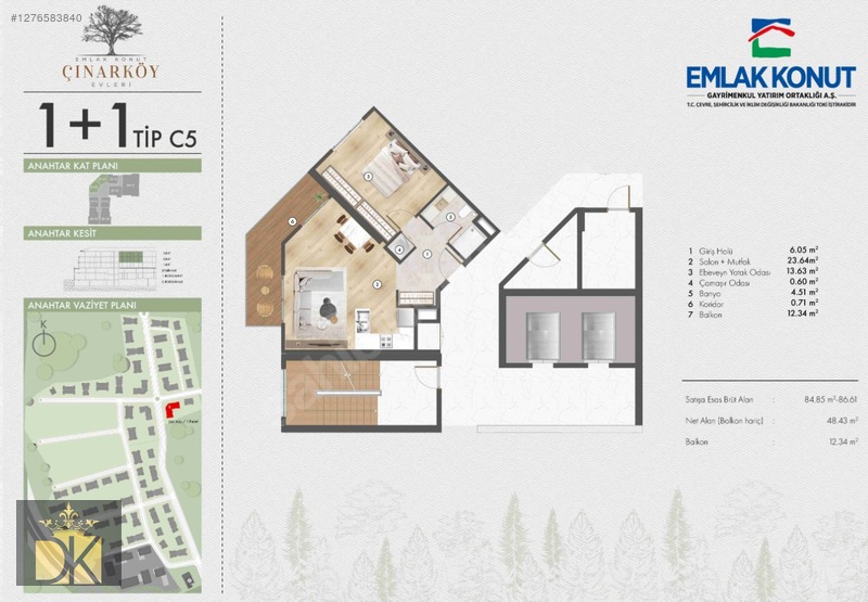 EMLAK KONUT ÇINARKÖY BÜYÜK TİP 1+1 ARAKAT DAİRE