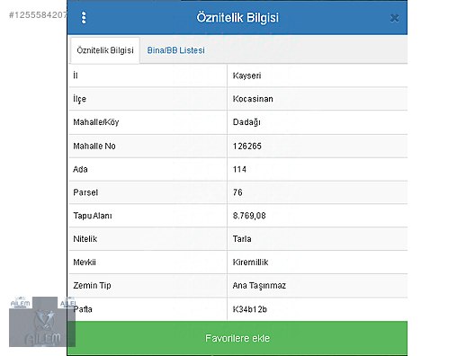 KOCASİNAN DADAĞI MAHALLESİNDE 8769 M2 SATILIK TARLA - KAYSERİ KOCASİNAN fotoğraf 2