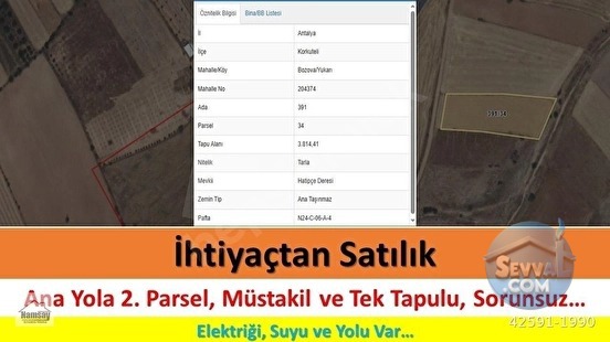 Anayola 2. Parsel Konumu Güzel Yatırımlık Tarla - ANTALYA KORKUTELİ fotoğraf 3
