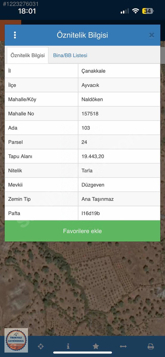 ÇANAKKALE AYVACIK NALDÖKEN KÖYÜ TEK TAPU 19.443 M2 TARLA - ÇANAKKALE AYVACIK fotoğraf 4
