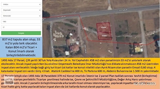 30'luk Yola Cepheli, Köşebaşı, Ayrık Nizam, 0,60 Emsal, Yatırımlık Ticari + Konu - ANTALYA DÖŞEMEALTI fotoğraf 41