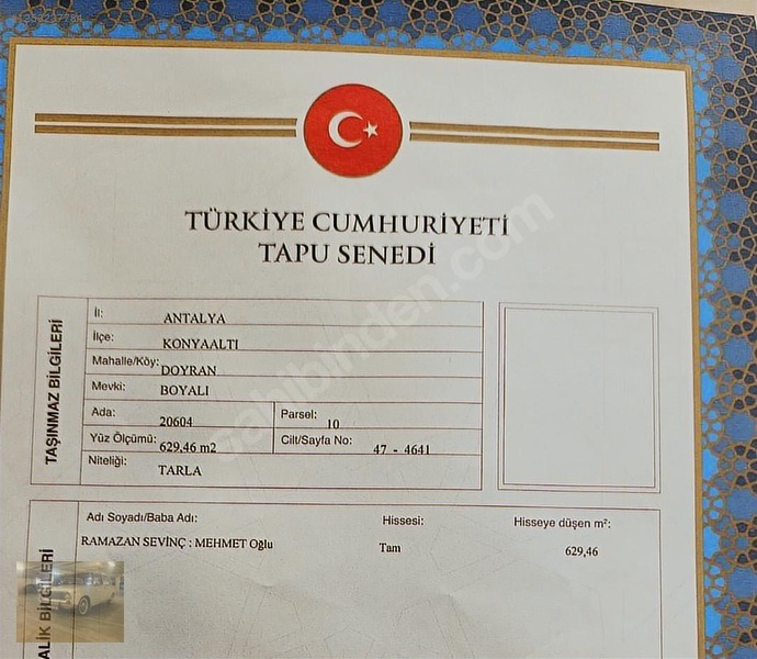 konyaaltı Doyranda 629m tapulu arsa - ANTALYA KONYAALTI fotoğraf 18
