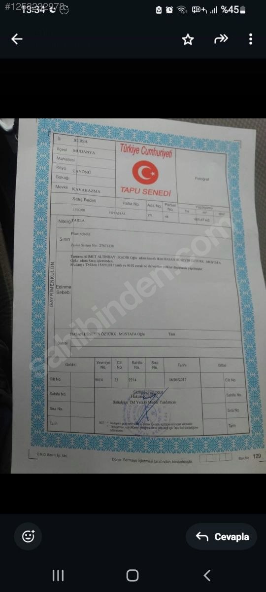 BURSA MUDANYA ÇAYÖNÜ KÖYÜNDE 605 M TARLA SATILIKTIR - BURSA MUDANYA fotoğraf 4
