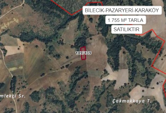 BİLECİK PAZARYERİ KARAKÖY KÖYÜ’NDE 1.755 M² TARLA SATILIKTIR - BİLECİK PAZARYERİ fotoğraf 2