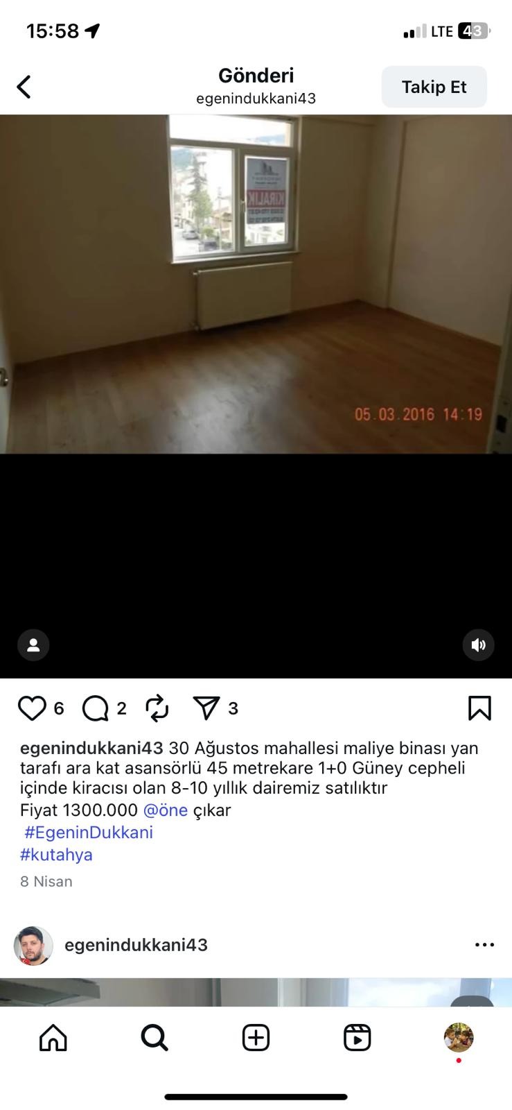 30 AĞUSTOS MAH MALİYE BİNASI YANI 1+0 DAİRE SATILIKTIR.